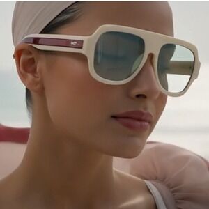 Female Sunglasses Fashion Visor Shield Beige Frame Green Lens‎ Women Style Gafas